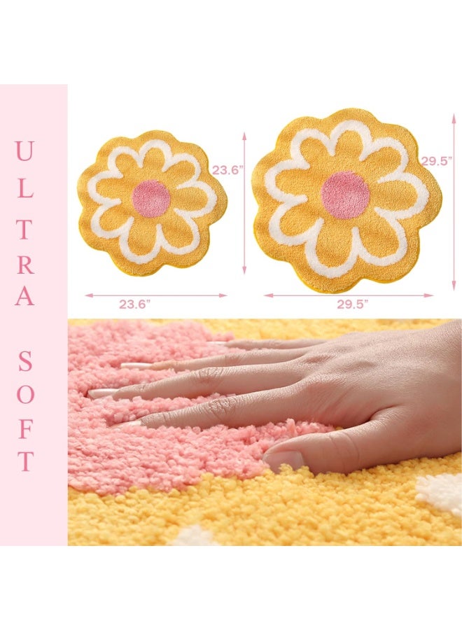 Yellow Flower Bath Mat 23.6x23.6 In, Ultra Soft Microfiber Bathroom Rug, Machine Washable Shower Bathtub Mat, Aesthetic Summer Room Decor Gift - Image 4